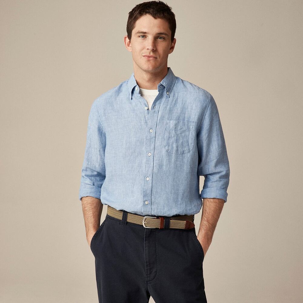 J. Crew Men's Baird McNutt Irish Linen Shirt Long Sleeve Amalfi Blue Size M NWT